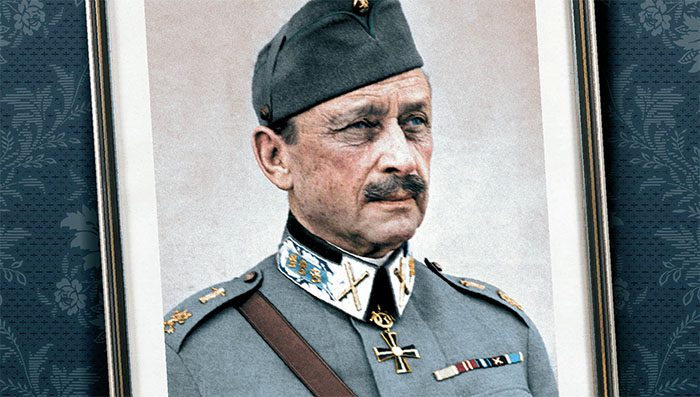 Mannerheimin kasvokuva Sankari ja antisankari -kirjan kannesta.